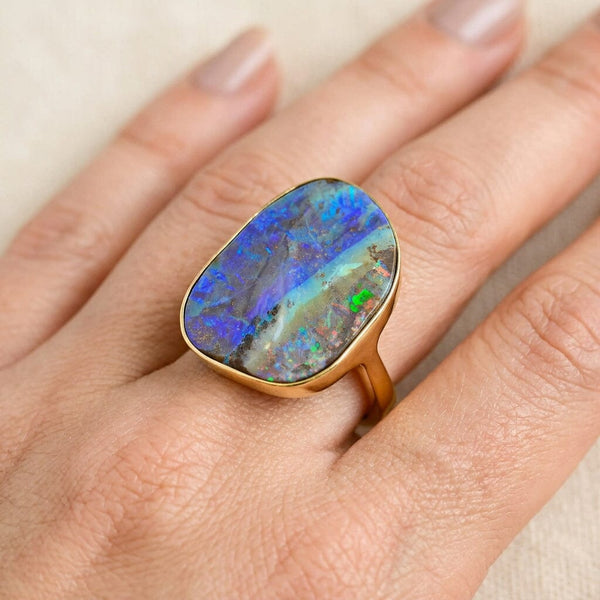 Vintage 18K Gold Australian Boulder Opal Statement Ring