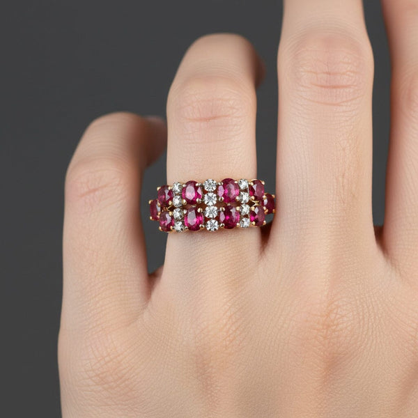 Antique 14K Gold Diamond Double Row Ruby Ring Band