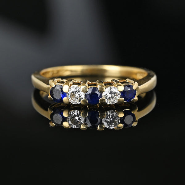 Vintage Five Stone Sapphire Diamond Ring Band in 14K Gold - Boylerpf