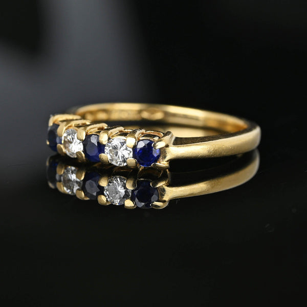 Vintage Five Stone Sapphire Diamond Ring Band in 14K Gold - Boylerpf