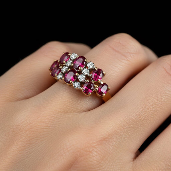 Antique 14K Gold Diamond Double Row Ruby Ring Band