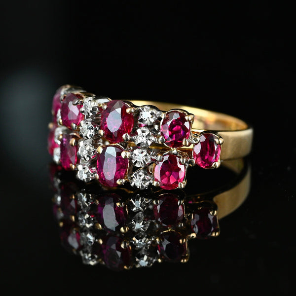 Antique 14K Gold Diamond Double Row Ruby Ring Band