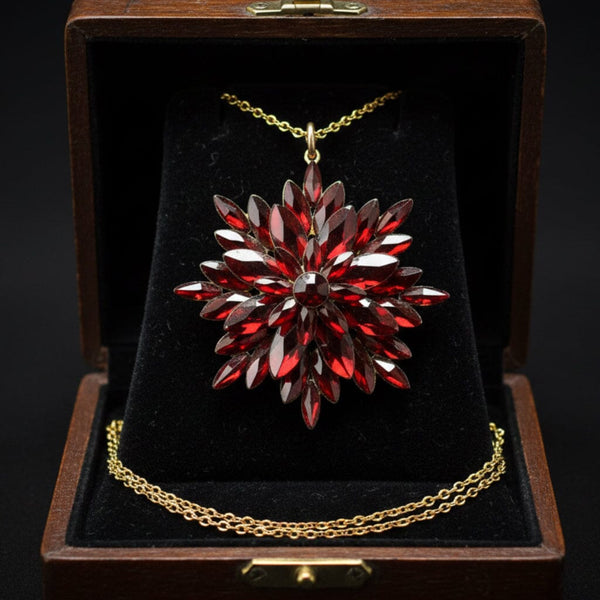 Antique Victorian Vauxhall Glass Starburst Pendant Necklace - Boylerpf