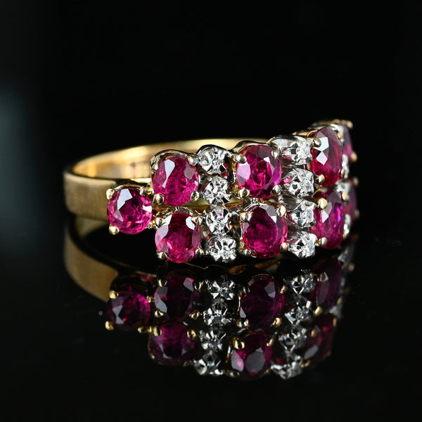 Antique 14K Gold Diamond Double Row Ruby Ring Band