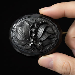 Victorian Whitby Jet Lily of the Valley Carved Brooch - Boylerpf