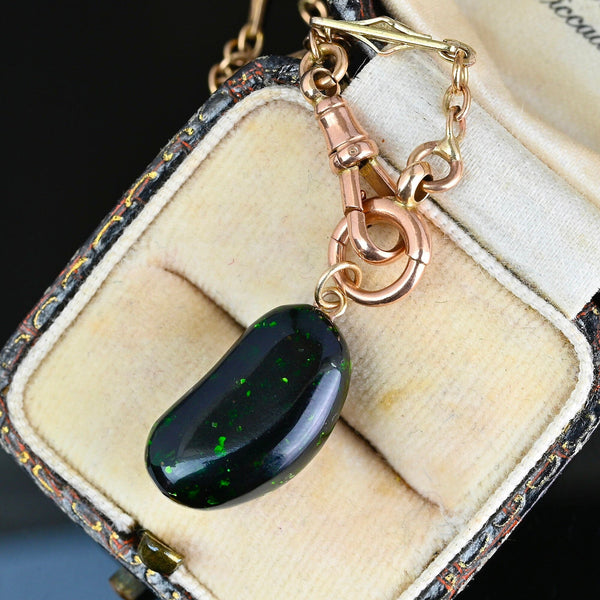Vintage Gold Green Goldstone Lucky Bean Pendant Charm - Boylerpf