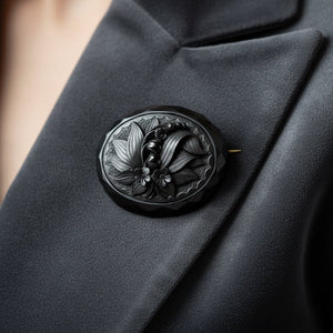 Victorian Whitby Jet Lily of the Valley Carved Brooch - Boylerpf