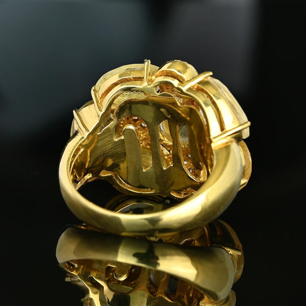 18K Gold Rutilated Quartz Diamond Cluster Cocktail Ring