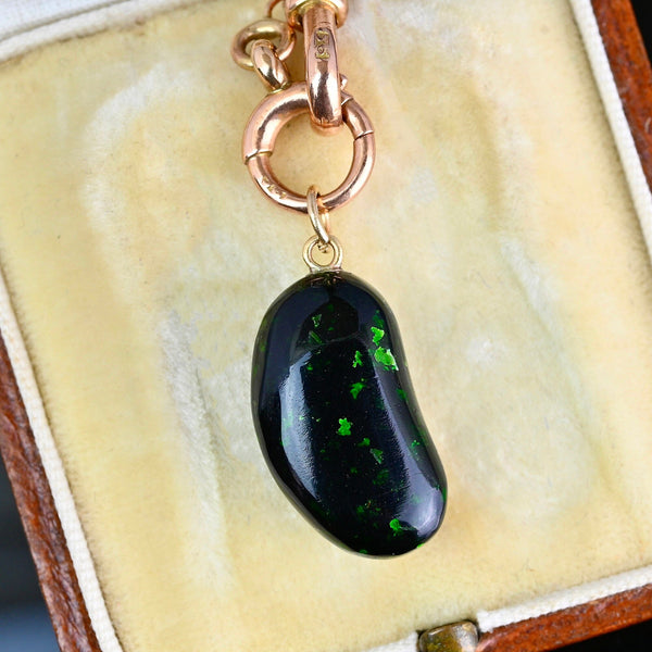 Vintage Gold Green Goldstone Lucky Bean Pendant Charm - Boylerpf