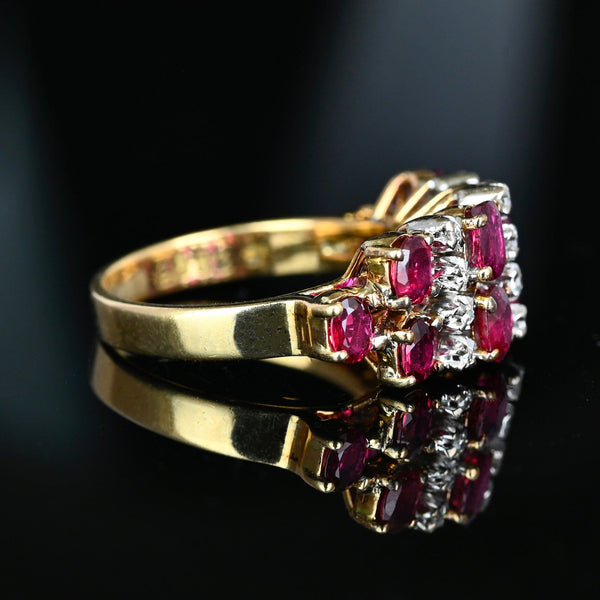 Antique 14K Gold Diamond Double Row Ruby Ring Band