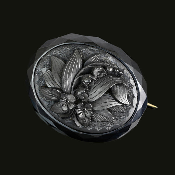 Victorian Whitby Jet Lily of the Valley Carved Brooch - Boylerpf