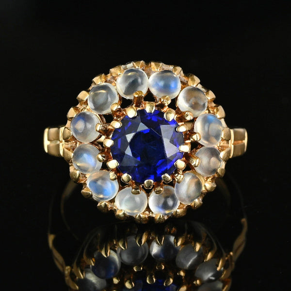 Antique 14K Gold Moonstone Cluster Halo Sapphire Ring - Boylerpf