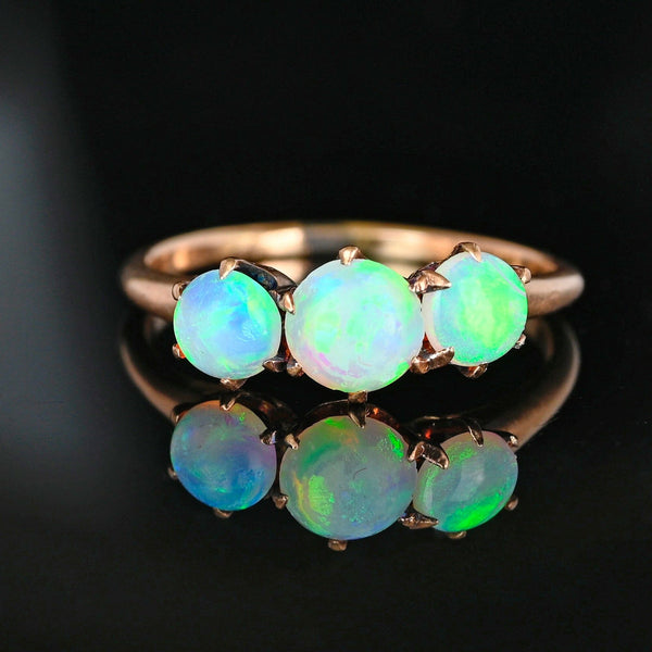 Antique Edwardian Three Stone Cabochon  Opal Ring
