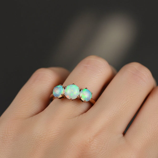 Antique Edwardian Three Stone Cabochon  Opal Ring