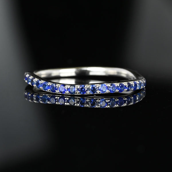 Vintage 14K White Gold Wave Sapphire Ring Band - Boylerpf