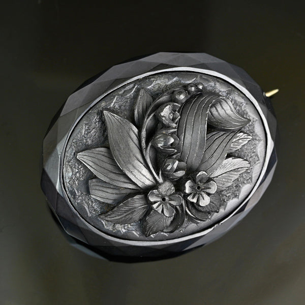 Victorian Whitby Jet Lily of the Valley Carved Brooch - Boylerpf