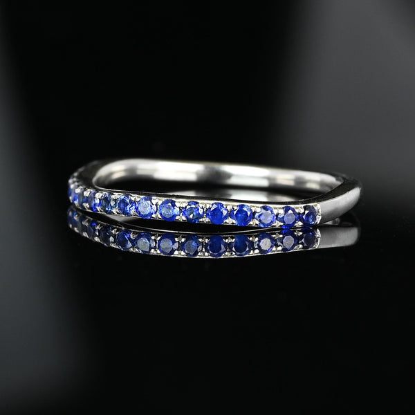 Vintage 14K White Gold Wave Sapphire Ring Band - Boylerpf