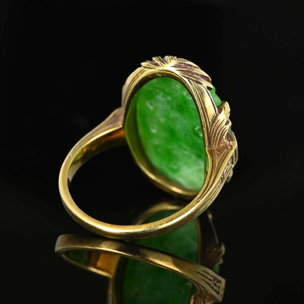 Art Deco 14K Gold Pierced Carved Jade Ring - Boylerpf