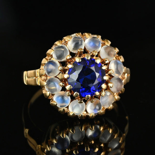 Antique 14K Gold Moonstone Cluster Halo Sapphire Ring - Boylerpf