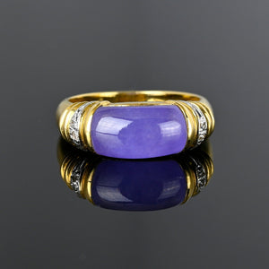 Vintage 14K Gold Diamond East West Purple Jade Ring - Boylerpf
