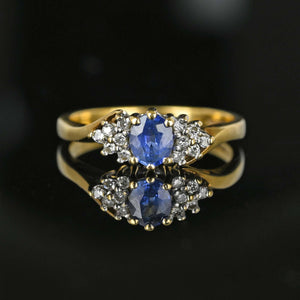 Diamond Cluster Natural Sapphire Ring in Gold - Boylerpf