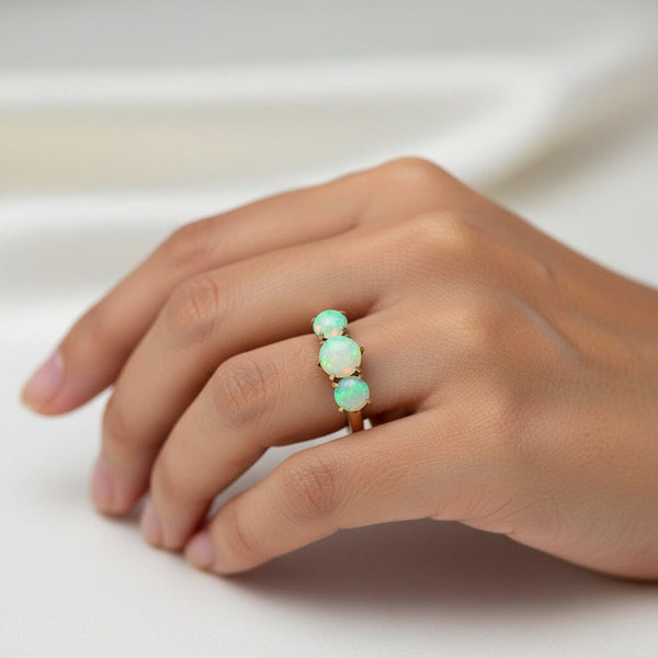 Antique Edwardian Three Stone Cabochon  Opal Ring