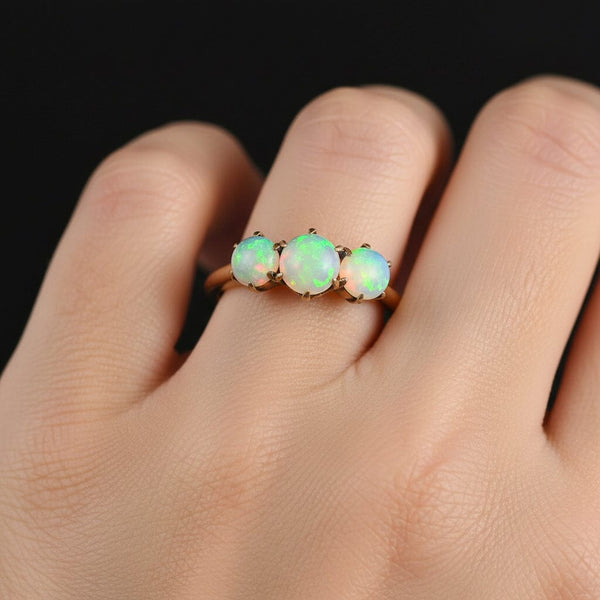 Antique Edwardian Three Stone Cabochon  Opal Ring
