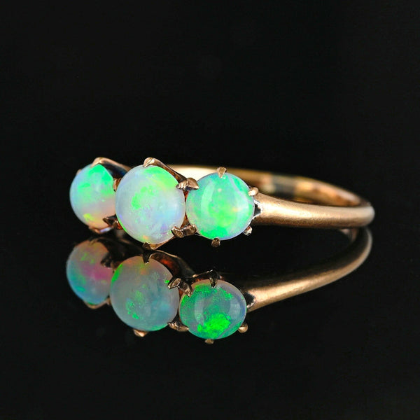 Antique Edwardian Three Stone Cabochon  Opal Ring