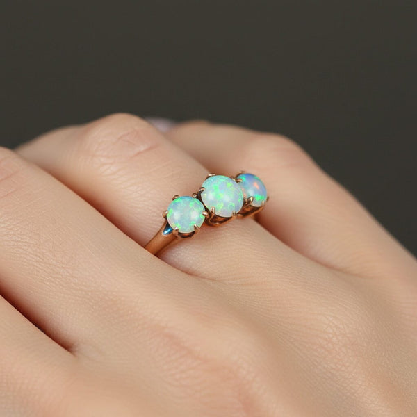 Antique Edwardian Three Stone Cabochon  Opal Ring