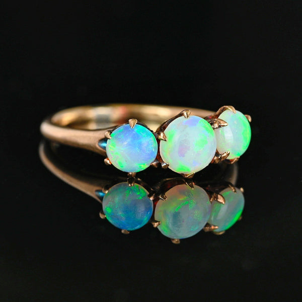 Antique Edwardian Three Stone Cabochon  Opal Ring