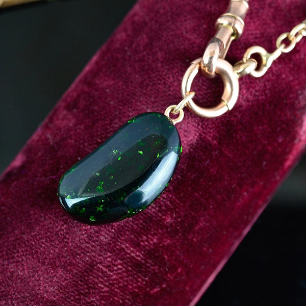 Vintage Gold Green Goldstone Lucky Bean Pendant Charm - Boylerpf