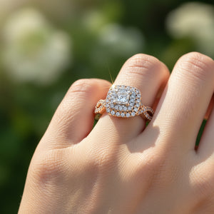 14k Rose Gold Princess Cut Diamond Cluster Engagement Ring - Boylerpf