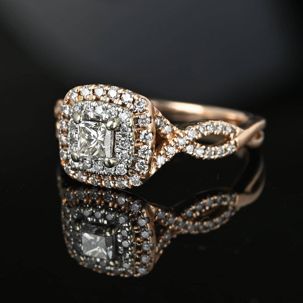 14k Rose Gold Princess Cut Diamond Cluster Engagement Ring - Boylerpf