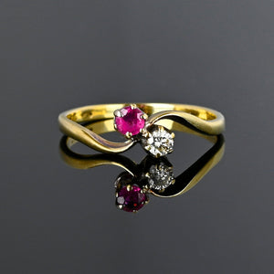 Edwardian Style Gold Toi et Moi Diamond Ruby Ring - Boylerpf