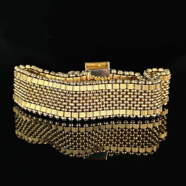 Antique Victorian 14K Gold Mesh Slide Bracelet with Enamel