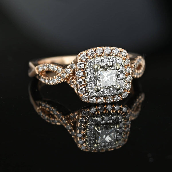 14k Rose Gold Princess Cut Diamond Cluster Engagement Ring - Boylerpf