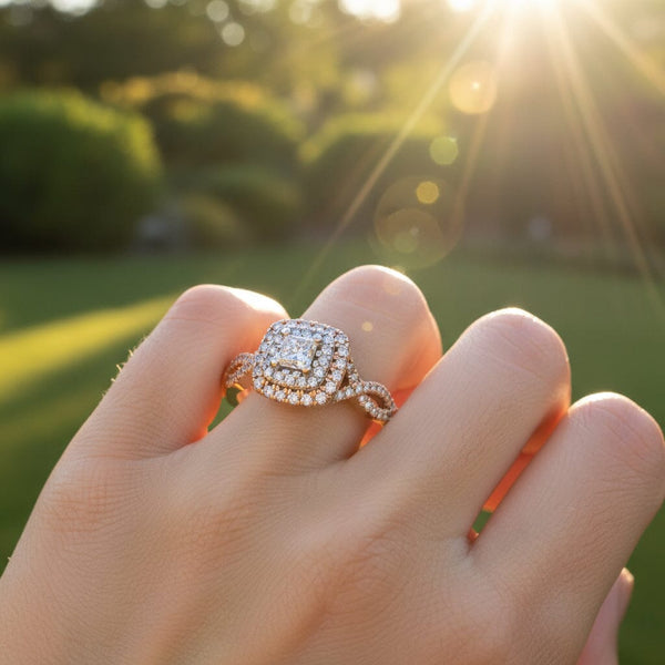 14k Rose Gold Princess Cut Diamond Cluster Engagement Ring - Boylerpf