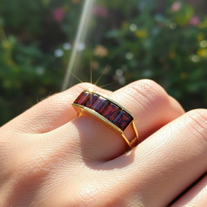 Vintage 18K Gold Emerald Cut Garnet Ring, Euro Shank - Boylerpf