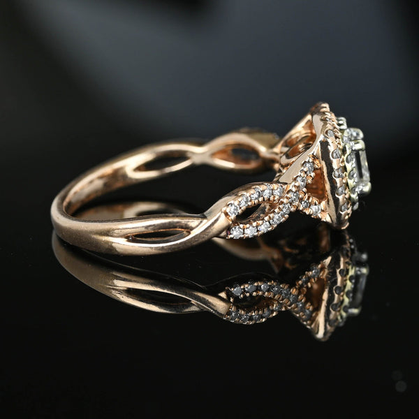 14k Rose Gold Princess Cut Diamond Cluster Engagement Ring - Boylerpf