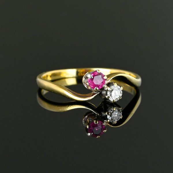 Edwardian Style Gold Toi et Moi Diamond Ruby Ring - Boylerpf