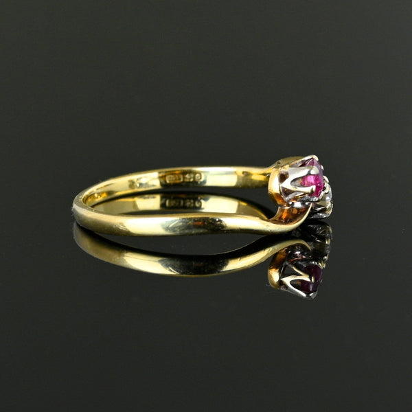 Edwardian Style Gold Toi et Moi Diamond Ruby Ring - Boylerpf