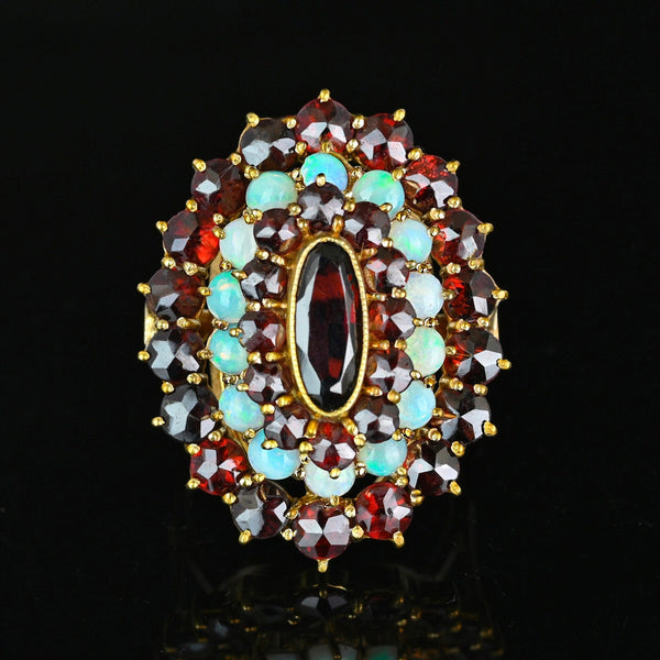 Antique 14K Gold Opal Garnet Tiered Cocktail Ring