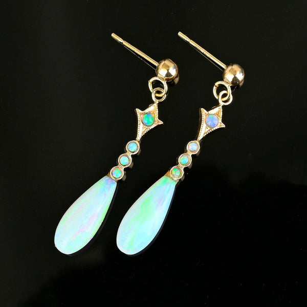 Gorgeous Vintage Gold Dangle Teardrop Opal Earrings - Boylerpf