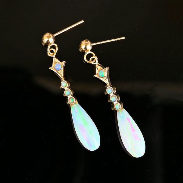 Gorgeous Vintage Gold Dangle Teardrop Opal Earrings - Boylerpf