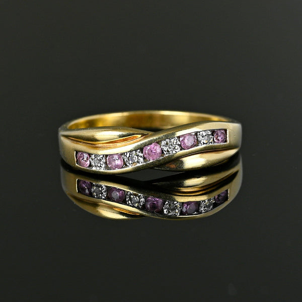 Vintage Gold Diamond Pink Sapphire Ring Band - Boylerpf