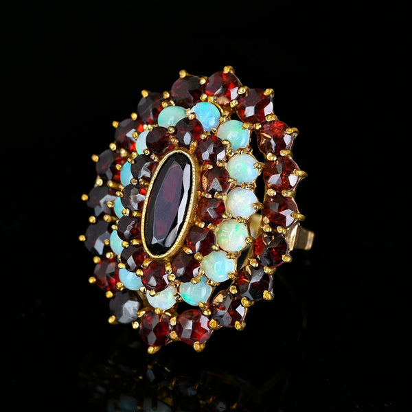 Antique 14K Gold Opal Garnet Tiered Cocktail Ring