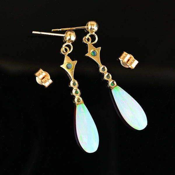 Gorgeous Vintage Gold Dangle Teardrop Opal Earrings - Boylerpf