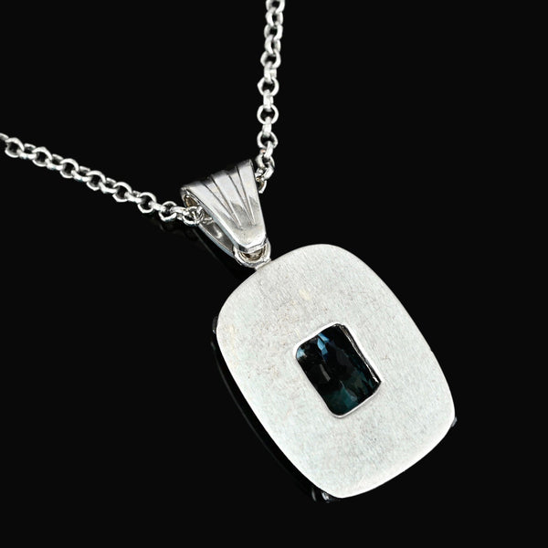 Vintage 4ct Aquamarine Diamond Halo Pendant 14K White Gold