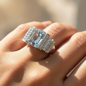 Vintage 14K White Gold Diamond Aquamarine Ring - Boylerpf