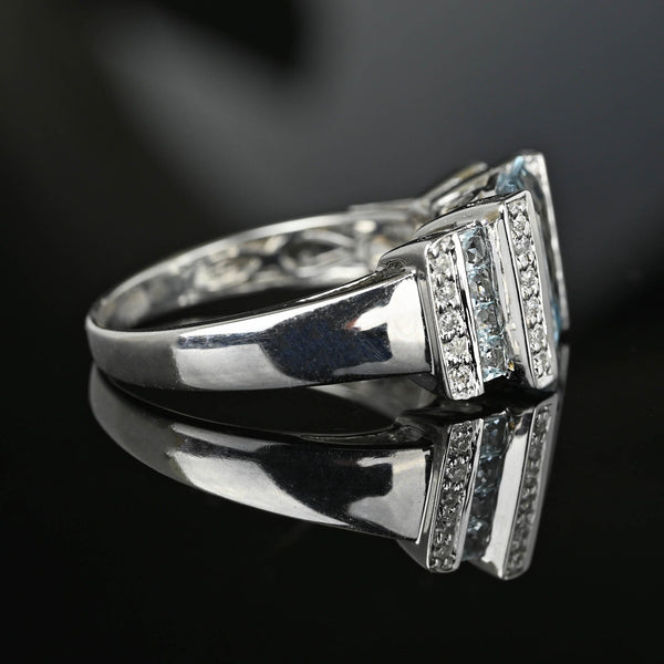 Vintage Art Deco Style Diamond and Aquamarine Ring - Boylerpf